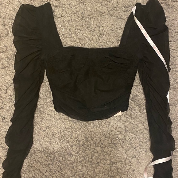 Black Mesh Ruched Front Milkmaid Top from MISGUIDED. Size 6. NEVER BEEN WORN ! - Picture 2 of 5